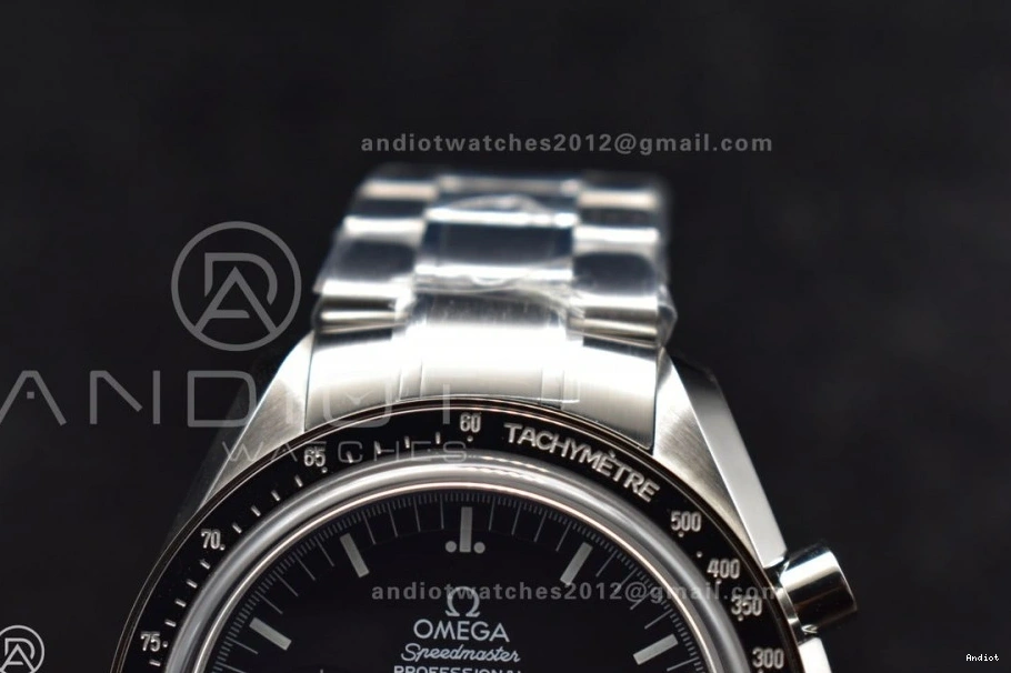 SS Dial Back OMF Winding Transparent Crystal Manual Speedmaster Black Sapphire MoonWatch Chrono with SS Movement Bracelet on 0107